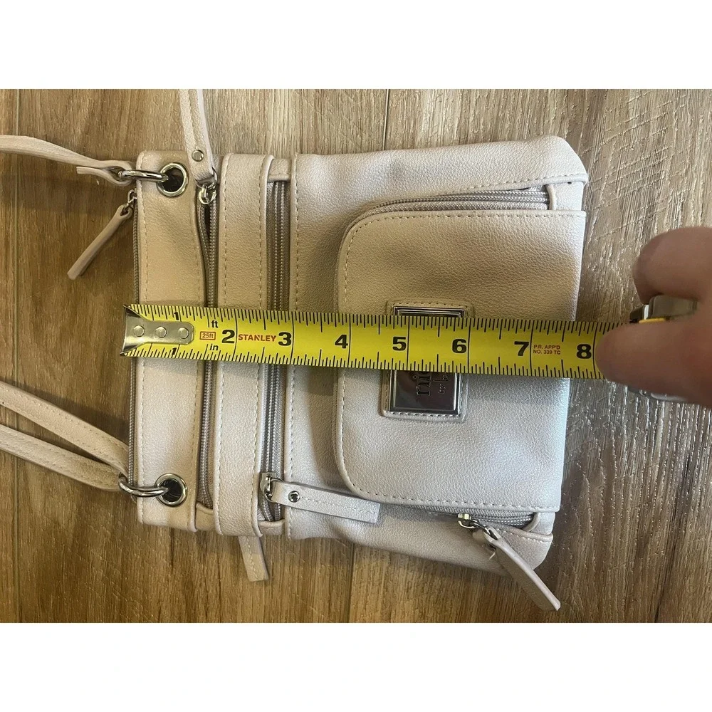 Nicole by‎ Nicole Miller Crossbody Bag Womens Beige Faux Leather Organizer Small